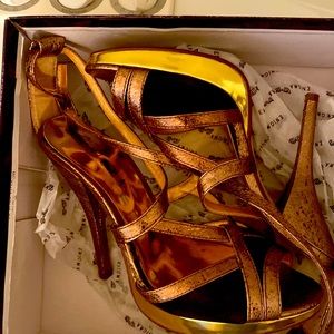 Strappy gold heels